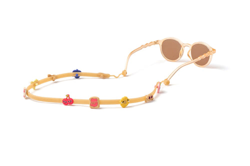 Breakfast Art Club silicone head strap with DIY charms on kids sunglasses
